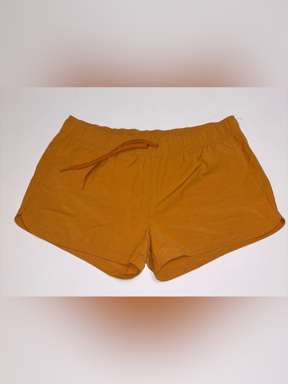 Prana Mustard Yellow Brown Shorts Elastic Drawstring Size Large